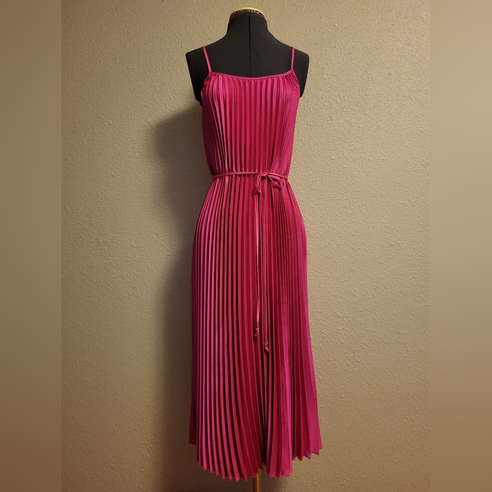 NWT Sam Edelman Hot Pink Satin Plisse Dress Size Large